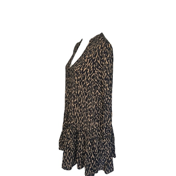 Zara Mini Ruffle Dress Size  Medium Animal Print Long Sleeve V-Neck Viscose - Picture 6 of 8